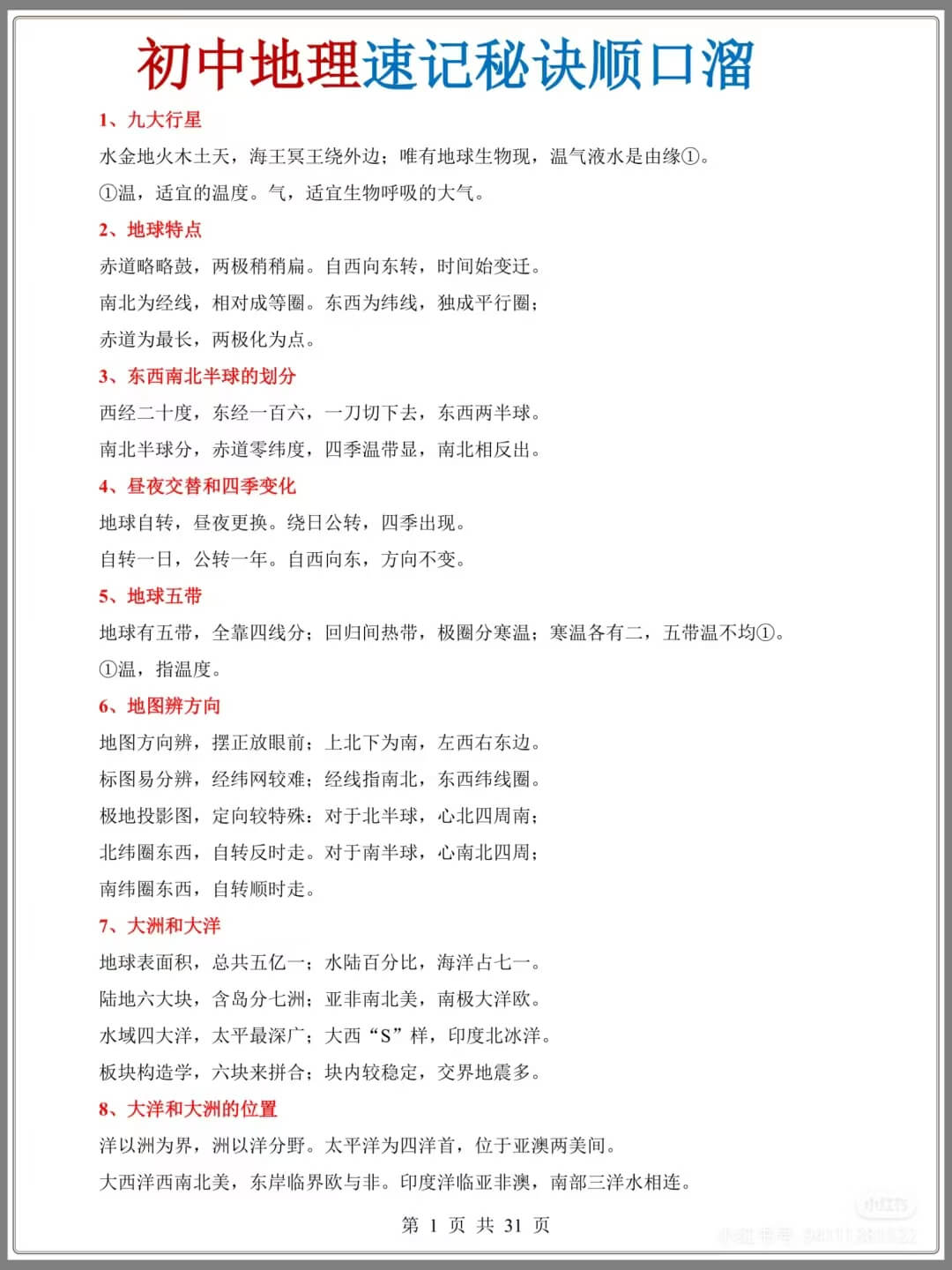 初中地理速记秘诀顺口溜燃梦学堂-中小学电子版资料下载：课件/试卷/教案/知识点全覆盖燃梦学堂